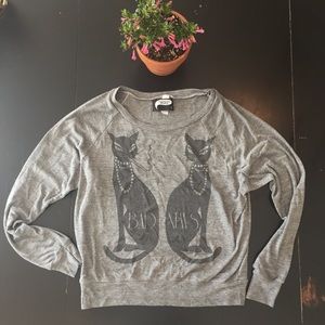 Grey Topshop longsleeve with Bad News Cats print